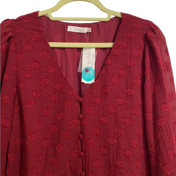 Lush Burgundy Posey Tie Front Crop Blouse Sz M NWT - Picture 3 of 14